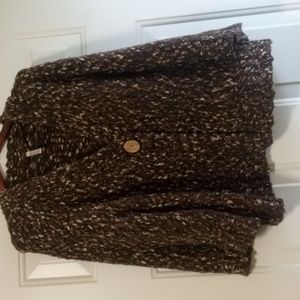 Women's Chunky knit sweater jacket Leo Nicole Brown varigated Size XL Bust 42"